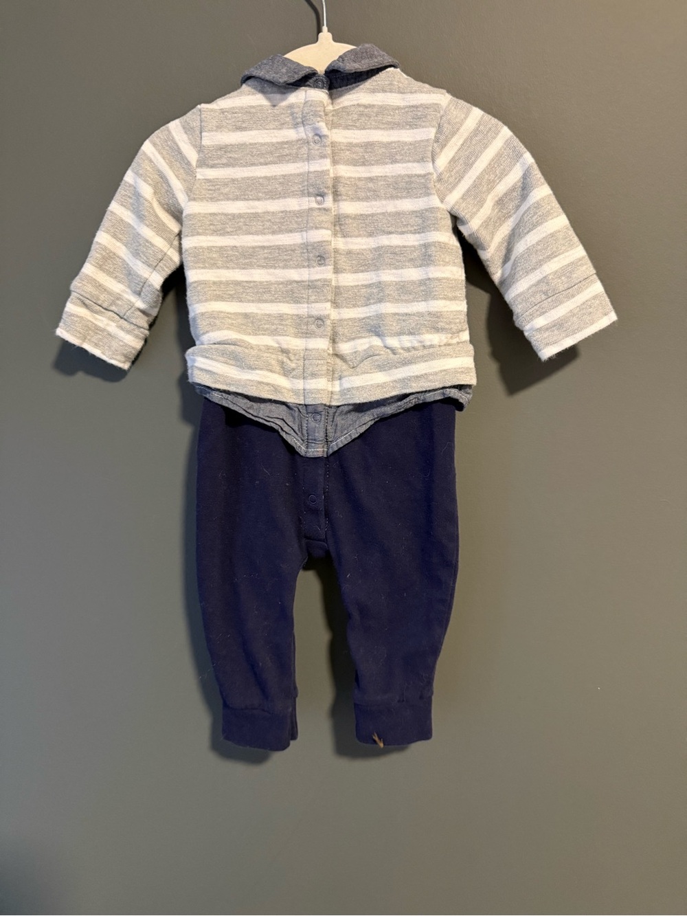 3-6M GAP Baby Boy’s Striped Grey & Navy One-Piece with Collar - Picture 4 of 4